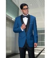  Style#-B6362 Mens Indigo 1 Button Blazer Sport coat Black Lapel Suit