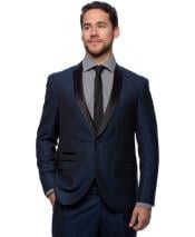  West End Mens 1 Button Dark Navy Young Look Satin Shawl Collar