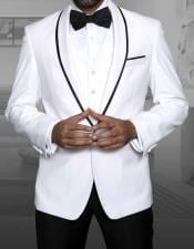  Style#-B6362 Mens Shawl Lapel With Trim 1 Button Blazer White Sport Coat