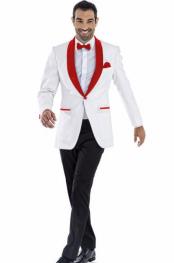  1 Button Shawl Lapel White and Hot Red Wedding / Prom