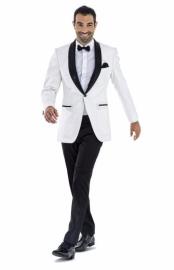  Mens 1 Button White Shawl Lapel  Wedding Tuxedo Suit