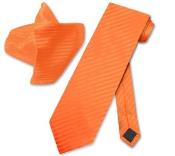  Orange NeckTie & Handkerchief Matching Neck Tie Set -Mens Neck Ties -
