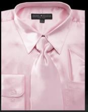  Mens Pink Shiny Satin Tie Set Mens Dress Shirt 