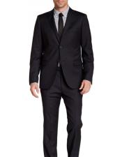  Dark Navy Blue Suit For Men 2 Button Pinstriped Wool Slim Fit