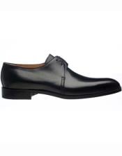  Ferrini Mens Black Italian Leather Sole Plain Toe French Calfskin Derby Shoes