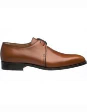  Brown Dress Shoe Ferrini Mens Plain Toe Brown Leather Sole French Calfskin