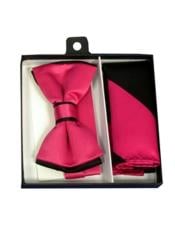  Polyester Black/Hot Pink Satin dual colors classic Bowtie with hankie