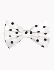 Polyester Polka Dot Pattern Woven White and Black Bowties