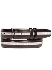  Mezlan Belts Brand Mens Genuine Calfskin Printed Suede Black / White Skin Belt