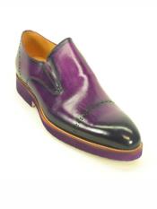  Mens Purple dress Perforated Pattern Slip on Stylish Dress Loafer Shoe