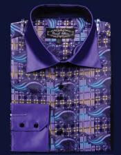  Mens High Collar Fashion ~ Shiny ~ Silky Fabric Purple Bold Pattern