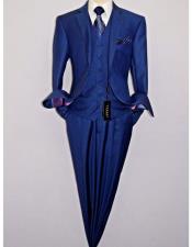  Mens Royal Blue 2 Button Soft Poly Rayon Shiny Sharkskin Vested Dress