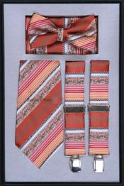  Rust Suspenders Tie Bow Tie ~ Bowtie and Hanky Set 
