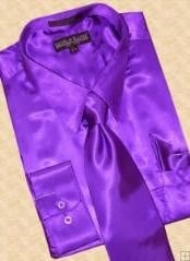 SKU#TH238 Satin Purple Dress Shirt Tie Hanky Set 
