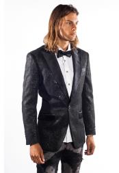  Fashion Shiny 1 Button Sequin Flashy Paisley Jacket Blazer ~ Sport Coat Tuxedo Charcoal