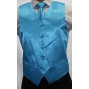  Shiny turquoise ~ Light Blue Stage Party Microfiber 3-Piece Vest Also