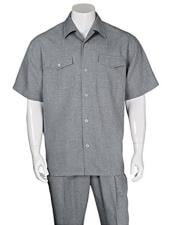 Mens Casual Short Sleeve Two Pieces Gray Casual Two Piece Walking Outfit