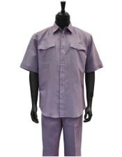  Mens Short Sleeve 2 Piece Lavender Casual Casual Two Piece Walking Outfit