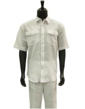  Mens Short Sleeve White Linen Two Piece Casual Casual Two Piece Mens