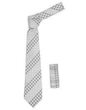  Geometric Silver Necktie with Grey Circles