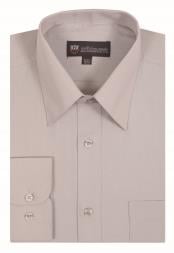  Silver Plain Traditional Solid Color Mens Dress Shirt