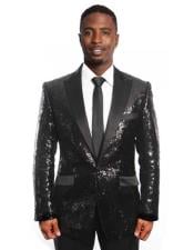  Black/Black Lapel Sequin Tuxedo / Dinner Jacket Blazer Sport coat