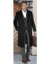  Mens Black Single Breasted Long Jacket Modern Fit Overcoat