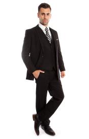  Mens Slim Fit Black Three Piece Tuxedo Jacket Pant And 5 Button