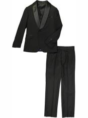  3 Pc Satin Collar Shawl Lapel Kids Sizes Black Tuxedo Suit Perfect