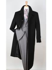  Mens Dress Coat 100% Wool Gabardine Black Top Overcoat