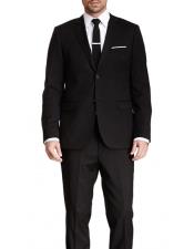  Mens Black Slim Fit 2 Buttons Pinstriped Wool Suit