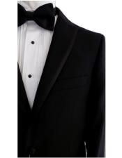  Mens  2 Button Black 100% Wool Peak Lapel Suit- High End