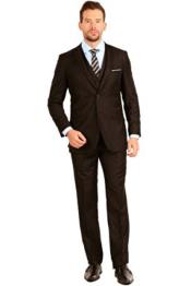  Mens Brown Slim Fit 3 Piece Notch Collar Double Vent Vested Suit