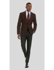  Style#-B6362 Mens Brown 2 Button Solid Pattern Wool  Cheap Priced Designer