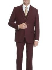  Caravelli Mens 2 Button Burgundy ~ Wine ~ Vested Slim Fitted Maroon
