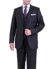  Mens Charcoal Gray 2 Buttons Classic Fit Wool Pinstriped Vested Suit -
