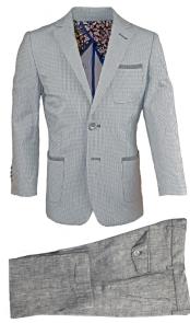 Mens 2 Button Flap Two Pocket Gray Linen Tonal Suit