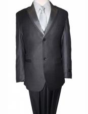  Boys Solid Double Lapel  Gray 5 Piece Suit Vested With ShirtTie