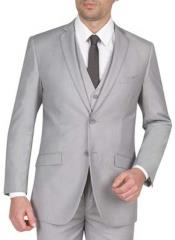  Mens 3 Piece Light Grey Notch Collar Double Vent Slim Fit Vested Suit