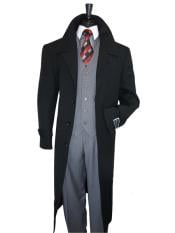  Mens Topcoat Mens Dress Coat 100% Wool Jet Black Overcoat