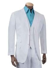  Mens Two Buttons Linen fashion vested White 3 piece suit - Mens