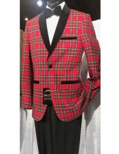  Cheap Priced Designer Fashion Dress Casual Blazer For Men On Sale Shawl Black Lapel Plaid Red Cheap