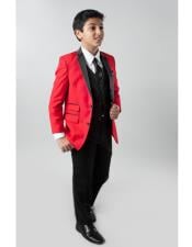  3 Piece Red Single Breasted Kids Sizes Slim Fit 4 Button