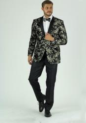  Mens Gold and Black Tuxedo Jacket - Paisley Blazer