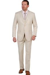  Tan Mens 3 Piece Notch Collar Side Vent Vested Slim Fit Suit