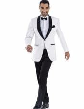  Mens one button white tuxedo suit with black shawl lapel (Jacket +