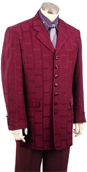 Mens Suture Grid Trench Collar One Chest Pocket Wine Zoot Suit