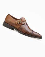  Mens Antique Almond Single Buckle Style Genuine Ostrich And Italian Calf Shoes Mens Ostrich Skin Shoes