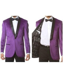  Mens 1 Button Velvet ~ Black Trim Shawl Collar Dinner Jacket Mens blazer Sport Coat Purple  