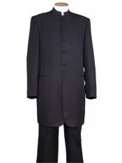  Mens Two Piece Mandarin Collar Black 6 Button  Long Jacket -